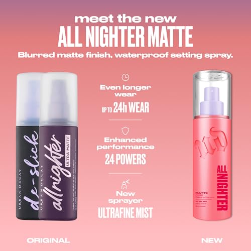 Urban Decay All Nighter Waterproof Makeup Setting Spray (Travel) - Matte Finish, Up to 24HR Wear, Ultra-Fine Facial Mist, Mattifying Face Primer, Smudge-Proof, Transfer-Resistant, Oil Control- 1 Fl Oz
