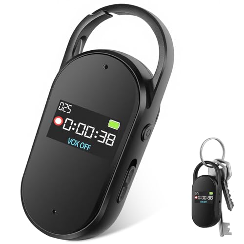 64GB Grabadora de Voz   Portátil Mini Grabador de Audio Digital Profesional con Activación por Voz y MP3, Diseño en Llavero, AGC Reducción de Ruido, Clases, Reuniones, S29 (Black)