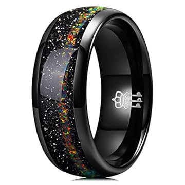 Anéis de tungstênio masculinos da série Galaxy, 8 mm, com costura opala, unissex, 3 chaves size 12.5 Preto