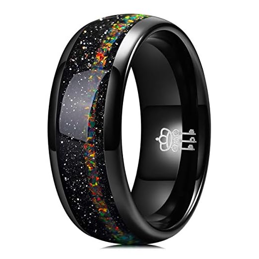 THREE KEYS JEWELRY Mens Tungsten Carbide Galaxy Colourful Fire Stone 8mm Unisex Wedding Bands Rings for Men 8mm Comfort Fit Vintage Black Size 10