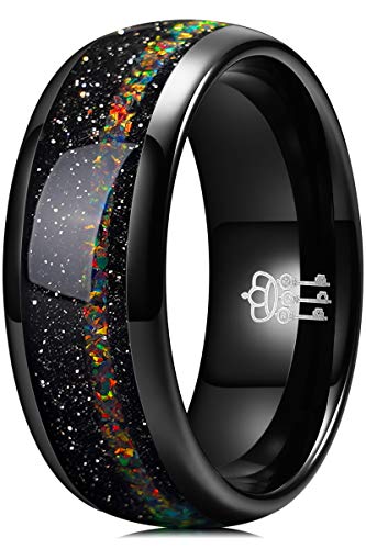 Alliance en tungstène et opale galaxie unique de 8 mm pour un éclat éternel