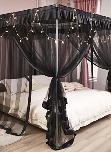 Mengersi Black Bed Canopy, 4 Corner Post Bed Canopy Curtains, Quick And Easy Installation For King Size Beds #TOP5