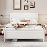 Top 10 Best White Bed Frame Reviews & Comparison | Updated 17 Guxeei Queen Size Platform Bed, Mid-Century Wooden Bed Frame with Headboard and Tapered Legs for Bedroom, Wood Slat Support, No Box Spring Needed, Easy Assembly (White)