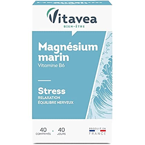 Vitavea - Magnésium Marin Vitamine B6 - Complément Alimentaire Anti Stress,Relaxation, Equilibre Nerveux - Magnesium B6 - 40 comprimés - Cure de 40 jours -...