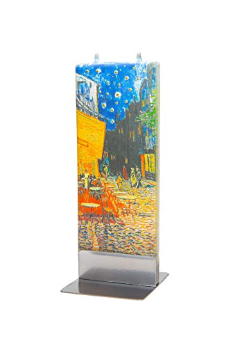 'Flatyz Hand Painted Flat Candle| Unscented, Dripless, Smokeless, Decorative | Van Gogh – Cafe Terrace | Double Wick with Metal Base | Unique Gift Idea and Home Décor Accent