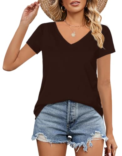 Image of Elesomo Womens Tshirts Cotton V Neck Tee Shirts for Summer and Fall