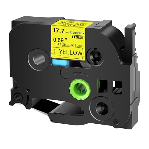 Image of USUPERINK 20PK Compatible for Ptouch HSe-641 HSe641 HS-641 HS641 Black on Yellow 17.7mm 0.69'' Heat Shrink Tubing for Wire Cable for PT1950 PT1960 PT2030 PT2030AD 2030VP Label Maker Tape