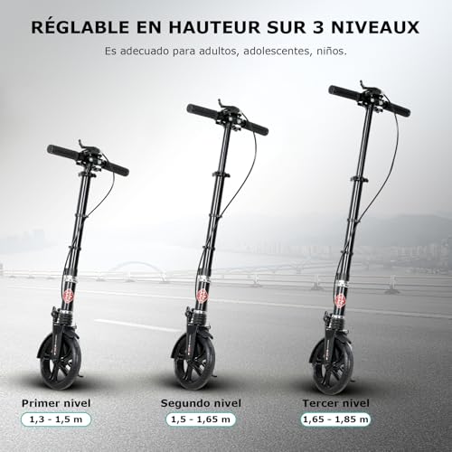 ISE Patinetes Scooter Plegable con Manillar Ajustable 93-107cm, Patinete Adulto no electrico Patinete niño con 2 Grandes Ruedas de 200mm y Freno de Mano&Guardabarros Trasero, Máx 100kg - imagen 9