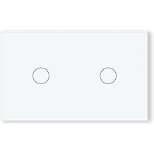 WiFi Smart Touch Light Switch, 2-Button Single-Gang Wall Switch, 110&ndash;220V 50/60Hz, Neutral Wire Required, 2.4GHz Tuya/Smart Life, Works with Alexa, Glass Panel, White