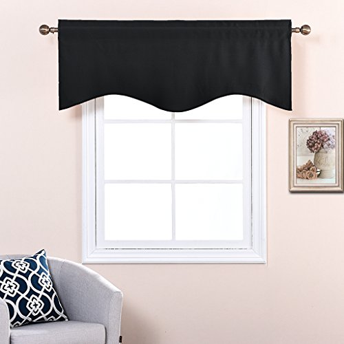 Nicetown Window Blackout Valance For Bedroom - Home Decoration W52 X L18 Scalloped Valance Blackout Curtain Tier For Kids Bedroom/Living Room/Kitchen Window (Black, 1 Piece) #TOP3