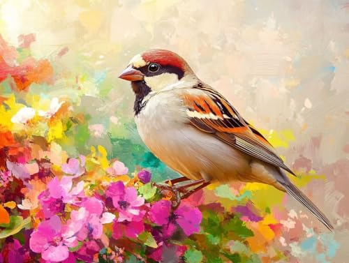 Peinture numero adulte debutants kit DIY complet toile oiseau abstrait 50x70