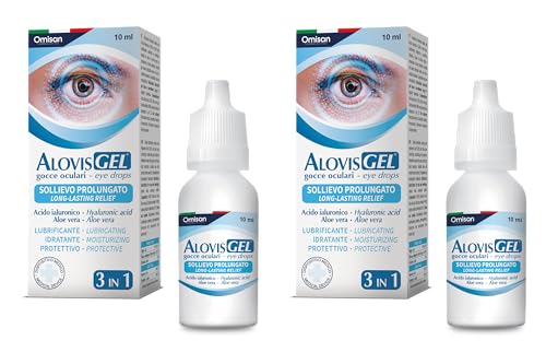 AlovisGel Liquid-Gel 3in1 - Collirio Sterile Lubrificante, Idratante, Rinfrescante per Occhi Secchi. Con Acido ialuronico ed Aloe Vera gel - Bipack 2x10 ml