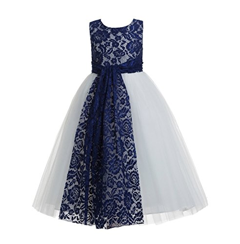 ekidsbridal Navy Blue Floral Lace Heart Cutout Toddler Flower Girl Dress Christening 172 6