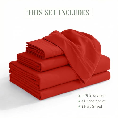Image of Elegant Comfort Luxurious 1500 Premium Hotel Quality Microfiber Three Line Embroidered Softest 5-Piece Bed Sheet Set, Wrinkle and Fade Resistant, Split King, Rust