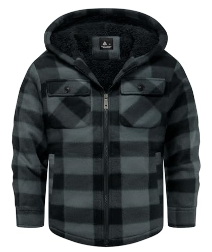 Image of GEEK LIGHTING Boys Flannel Jacket Sherpa Lined Hoodies Zip Up Fleece Plaid Shirt Jackets Winter Outdoor Coat Warm