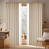 YKFN 遮光カーテン 2枚組 1級遮光 200cm丈 幅120cm 小窓 カーテン 遮光1級 2枚セット 断熱 防寒 防音 UVカット 節電 目隠し 省エネ おしゃれ 厚手 無地 レースセット 北欧 シンプル アジャスターフック付 寝室 リビング 洗える ドレープカーテン1枚 レース1枚 ベージュ