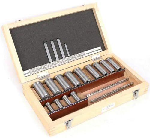 Lbxlhr 22 PCS Keyway Broach Kit, Metric Size Metalworking Tool Round Bushings Collared Bushing Shim Set Metric Size 4 Pcs Broach & 13 Collared Bushing & 5 Gaskets with Tool Box for Cutting Keyways