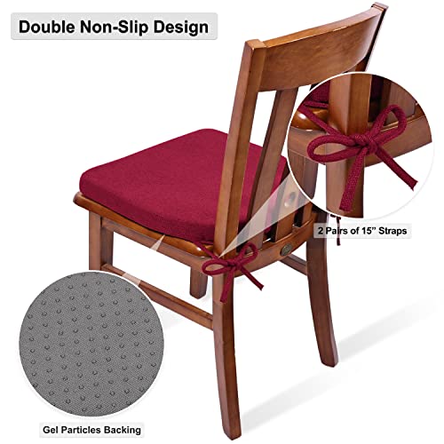 Shinnwa Chair Cushion With Ties For Dining Chairs [17 X 16.5 Inches] Non Slip Kitchen Dining Chair Pad And Seat Cushion With Machine Washable Cover Set Of 4 - Wine Red #TOP3