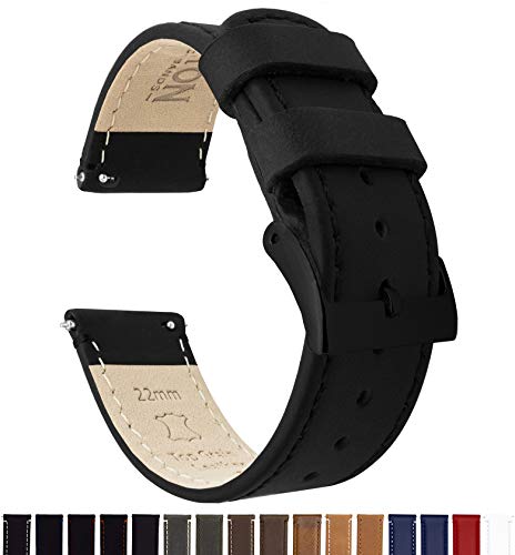 Image of BARTON Quick Release Leather Black Buckle Watch Band Strap - Choose Color - 16mm, 18mm, 20mm, 22mm or 24mm - Black /Black 24mm
