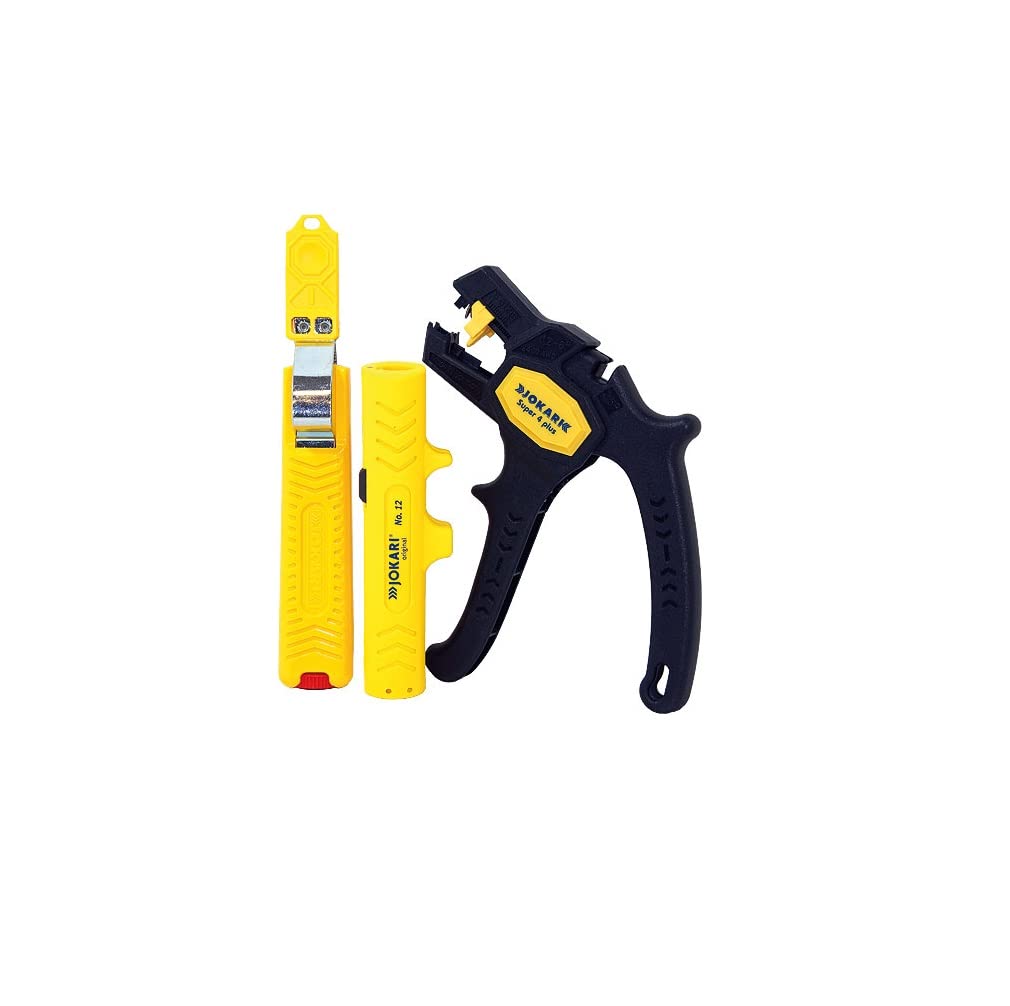 Jokari 490107 Cable Processing Kit with Cable Knife No. 28, Cable Stripper No. 12 and Super 4 Plus Wire Stripper for Round Cables Diameter 8-28 mm