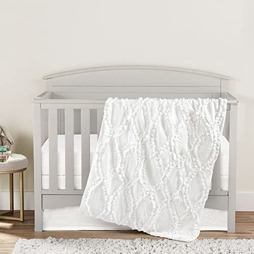 Baby Embellished Soft Baby/Toddler 3 Piece Bedding Set 50" X 36" White Solid Color Girls Girl Polyester Textured #TOP18