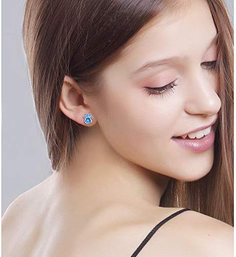 S925 Sterling Silver Jewelry Puppy Dog Cat Pet Paw Print CZ Stud Earrings - Image 2