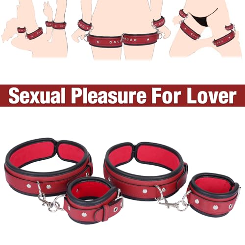 Image of Sex Bondage Wrist & Thigh Cuffs BDSM Restraints Set, Sex Toys for Women with Adjustable Leg Straps Handcuffs for Couple Beginner SM Game Play (Deep Red)