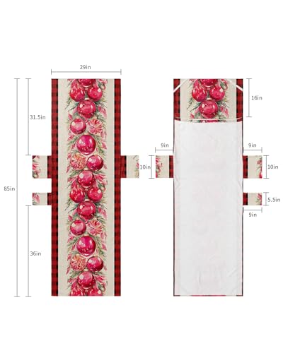 Red Christmas Balls Beach Lounge Chair Towel Cover, Soft Chaise Lounge Towel with Side Pockets Patio Pool Chairs Cover for Beach/Pool Sunbathing 29x85 Xmas Botanical Red Black Plaid