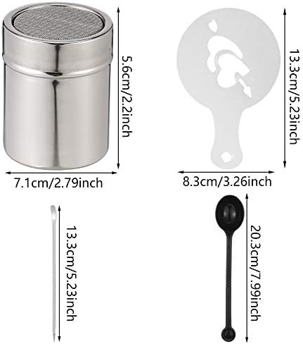 Chutoral Powder Shaker, Stainless Steel Mesh Chocolate Shaker Dusters Powder Sifter for Cocoa Flour Icing Sugar 1 Coffee Art Pull Pin 16 Coffee Stencils