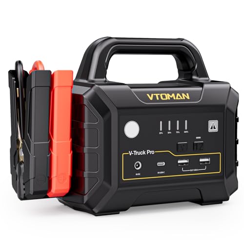 VTOMAN V-Truck Pro 8000A Car Battery Jump Starter with 65W Quick Charge, 41600mAh Portable Jump Starter Power Pack for All Gas All Diesel, 12V Jump Box with LED Light, Long Jumper Cables