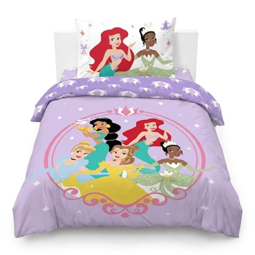 Image of Jay Franco Children's Disney Princess Single Duvet Cover Set – 100% Cotton Super Soft Bedding with Pillowcase, Official Licensed Product, Purple, 2 Piece Set