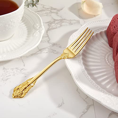 Keawell Gorgeous 6" Appetizer Forks, 18/10 Stainless Steel, Set Of 4, Cocktail Forks/ Dessert Forks, Gold #TOP3