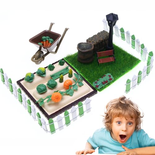 Kit di giocattoli in miniatura del campo agricolo - Figurine vegetali realistiche impostate con piccoli accessori per bambole, pezzi di gioco realistici da giardino | Punteggi di scena educativa per l