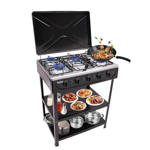 Garbenat 5 quemadores de gas natural independiente, 64 x 45 cm, cocina de gas natural actualizada, cocina de gas independiente con estante de 2 niveles, portátil, estufa de gas natural, camping, para