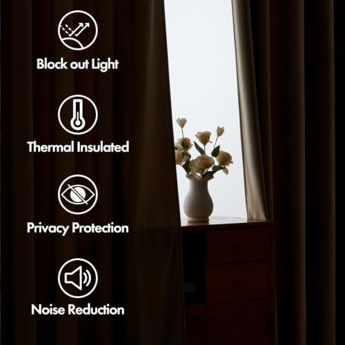 Image of MIULEE Beige Velvet Pinch Pleat Blackout Curtains W52 X L84 Inches