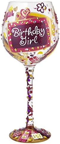 Designs by Lolita “Bling Birthday Girl” Hand-painted Artisan Super Bling Wine Glass, 22 oz.