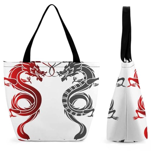 Sac de shopping pour voyage dragon rouge et noir grand sac à main pour femme