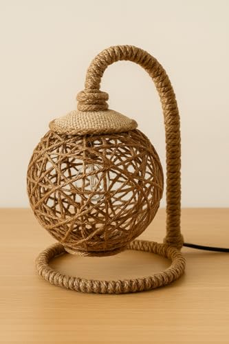 Handmade Jute Rope Table Lamp with Globe Cage Shade Boho Rustic B...