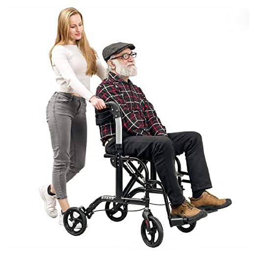 BNEHS Rollator Walker with Seat for Seniors, Transport Wheelchairs with Thickened Brake Pads for Adults, 2-in-1 Rolling Walkers Folding Mobility Aid Chair, Black