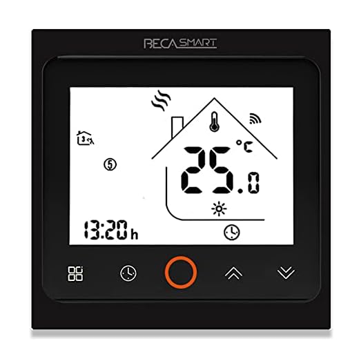 BECA 002 Serie 3 / 16A Pantalla táctil LCD Agua/Calefacción eléctrica/Caldera Termostato de control de programación inteligente con conexión WIFI (Calentamiento de agua, Negro completo)