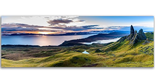 Feeby Panorama foto op Canvas 1-delig 158x53 Schilderij op Canvas Langwerpig Canvasdoek Wanddecoratie Moderne Fotoprint Natuur Landschap Schotland The Old Man of Storr Blauw Groen - Afbeelding 3