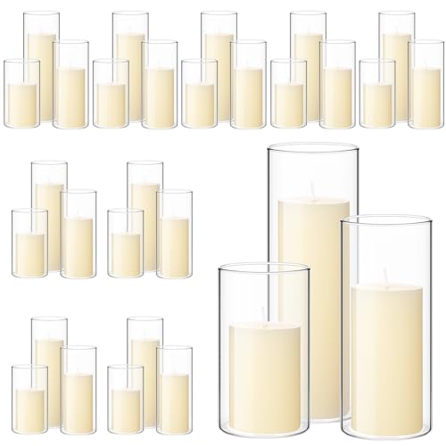 Shihanee 240 Pcs Pillar Candles and Glass Cylinder Vases Clear Cylinder Holders for Slim Pillar Candles Table Decoration (Ivory White)