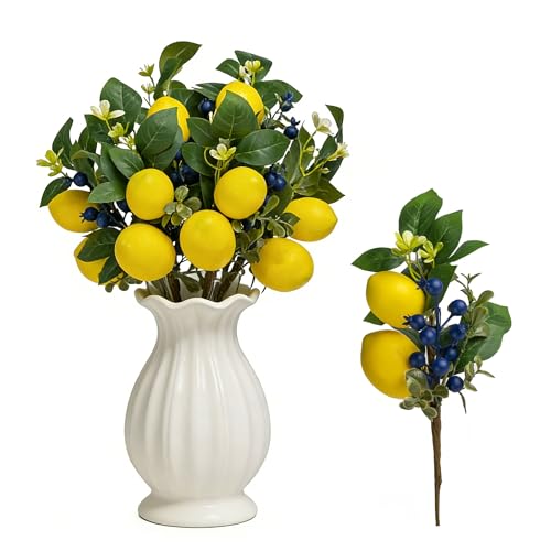 6 Pack Artificial Lemon Branches 13 Inch Faux Lemon Blueberry Stems