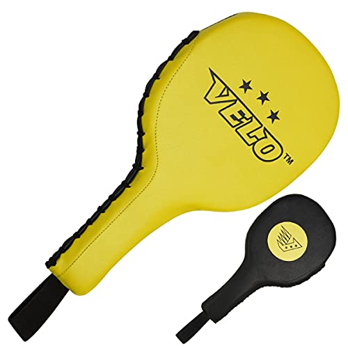 Velo Taekwondo Kick Pad Microfiber Leather Double Kicking Durable Strike Pads Kickboxing Training Combat Sports Karate Target (Yellow-Black, Pair) #TOP2