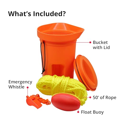 SeaSense Boat Bailer Safety Kit – Dry Storage for Essential Emergency Gear, 1.5Liters – Includes 50’ of Rope, Float Buoy & Emergency Whistle – Great For Small Boats, Pontoons, Kayaks & Fishing Vessels - Image 4