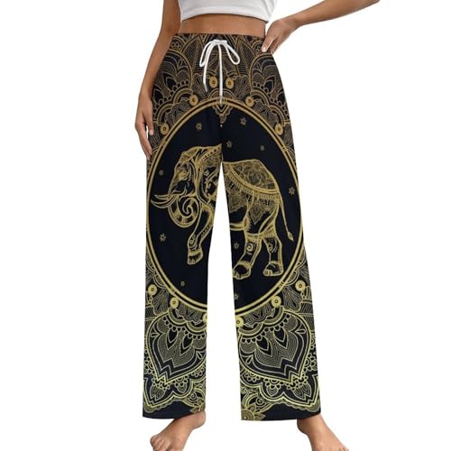 Pantalon de nuit femme Éléphant Doré avec poches pratiques
