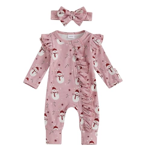 Image of MoZiKQin Newborn Baby Girl Ruffle Romper Knit Sweater Onesie Jumpsuit Long Sleeve Zipper Romper Solid Fall Winter Outfits