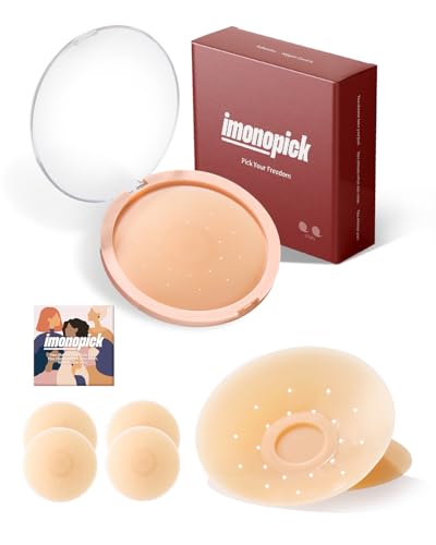 IMONOPICK Nipple Covers For Women 2 Pairs Sticky Bra Reusable Pasties Nipple Covers Waterproof with Travel Box Caramel