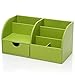 KINGFOM Pu Leather Desk Organizer Pen Pencil Holder Office Supplies Caddy Storage Box 6 Compartments with Drawer Green