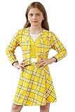 BesserBay Halloween Girl's Chre Cluess Buffalo Plaid Schoolgirl Dress Set Long Sleeve Yelloween 8 Years